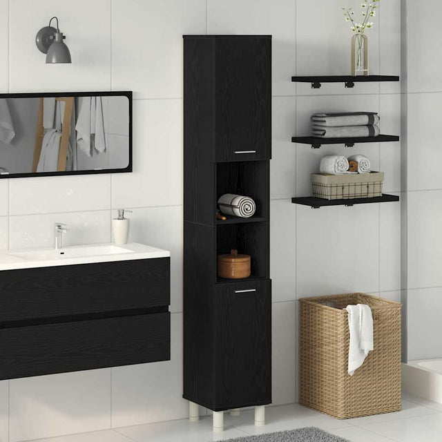 Vidaxl badkamer kast zwart eiken 30 x 30 x 179 cm bewerkt hout