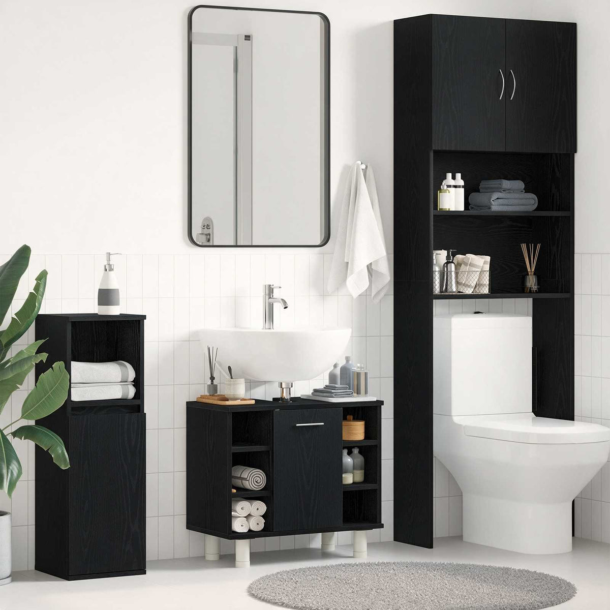 Vidaxl badkamer kast zwart eiken 60 x 32 x 54 cm bewerkt hout