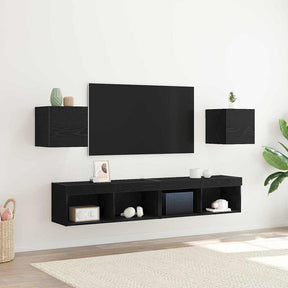 Vidaxl wandgemonteerde tv-kast 2 st zwart eiken bewerkt hout