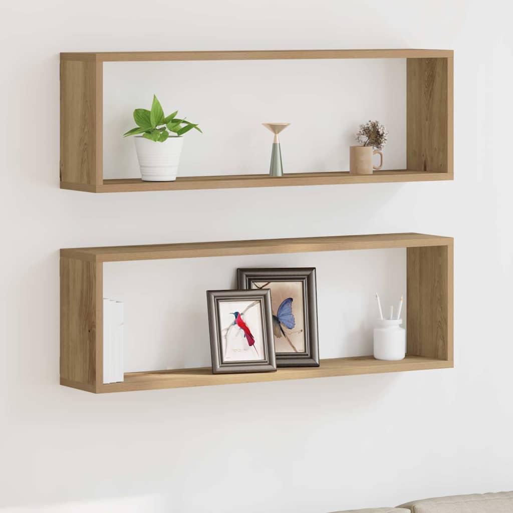 Vidaxl wandschappen 2 st ambachtelijk eiken 80 x 15 x 26 cm