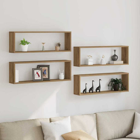 Vidaxl wandschappen 4 st ambachtelijk eiken 80 x 15 x 26 cm