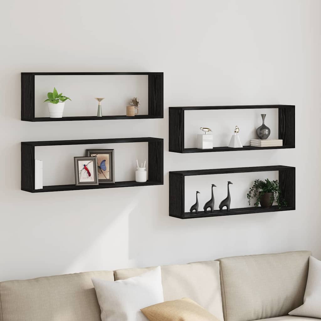 Vidaxl wandschappen 4 st zwart eiken 80 x 15 x 26 cm bewerkt hout