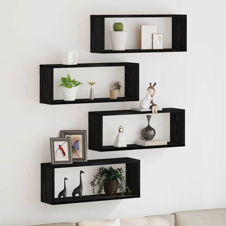 Vidaxl wandschappen 4 st zwart eiken 60 x 15 x 23 cm bewerkt hout