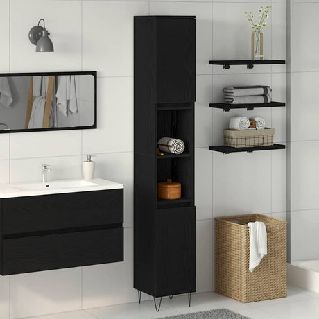 Vidaxl badkamer kast zwart eiken 30 x 30 x 190 cm bewerkt hout