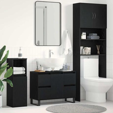 Vidaxl badkamer kast zwart eiken 80 x 33 x 60 cm bewerkt hout