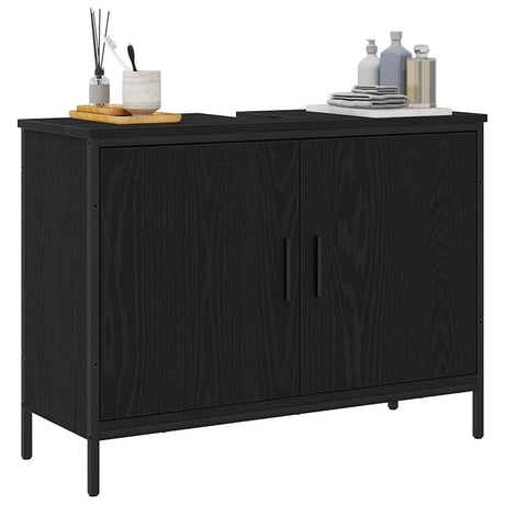 Vidaxl badkamer wastafelkast zwart eiken 80 x 30 x 60 cm bewerkt hout