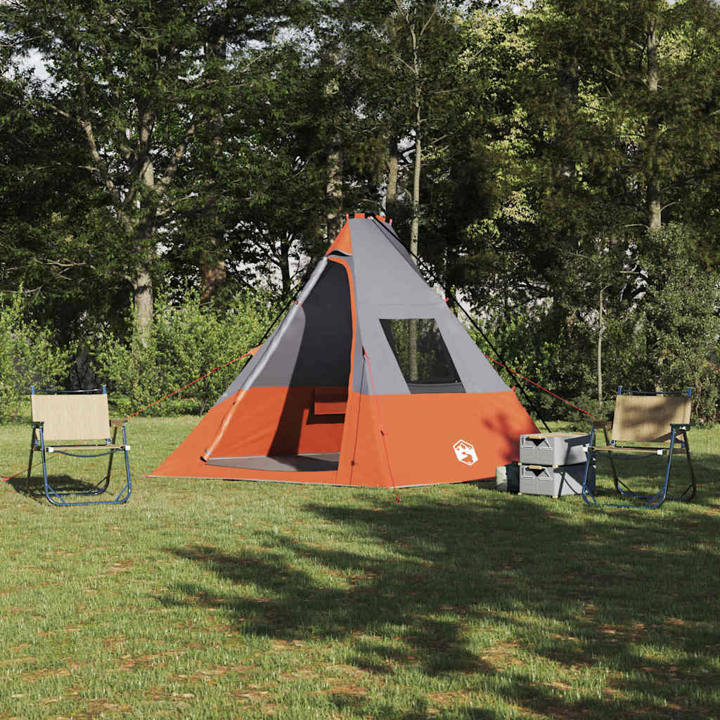 Vidaxl tipi tent met dak grijs en oranje 383 x 338 x 217 cm taft