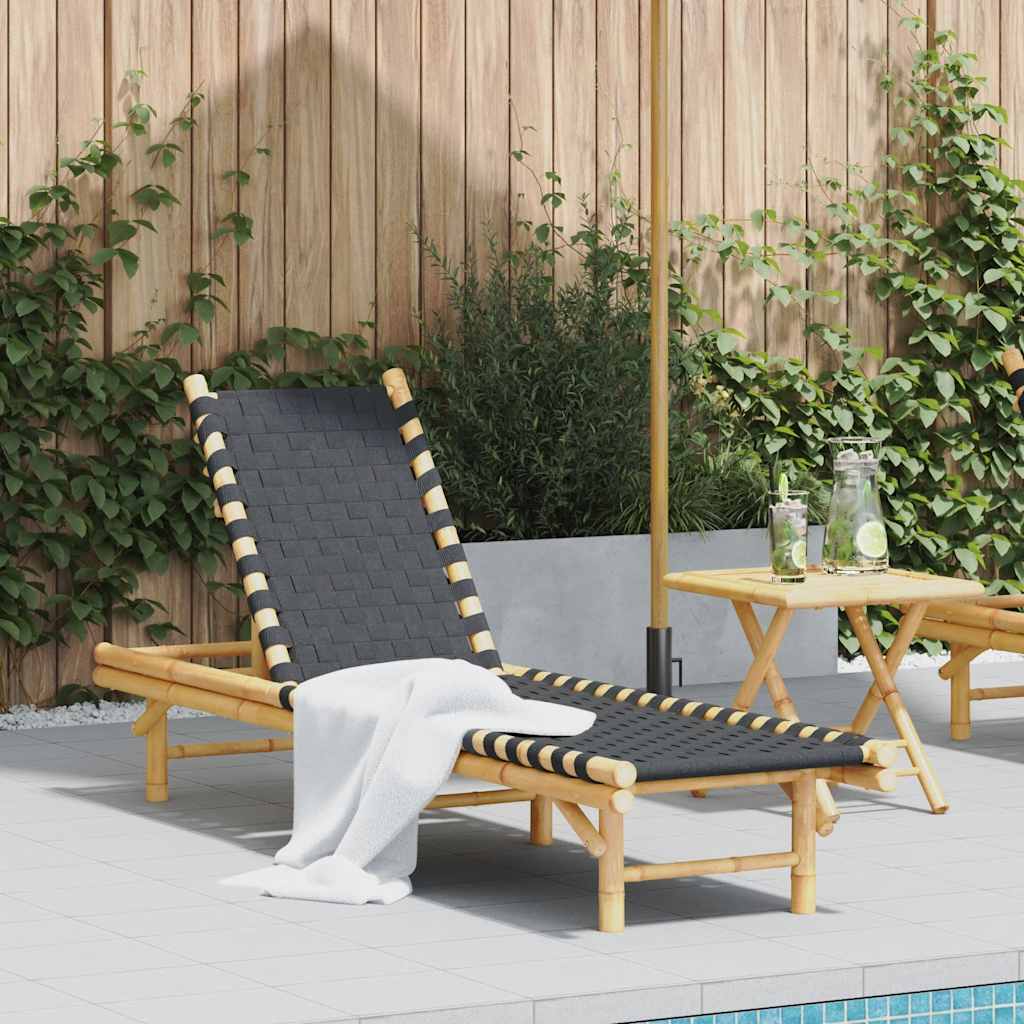 Vidaxl ligstoel met zwart geweven band 55x200x30 cm bamboe