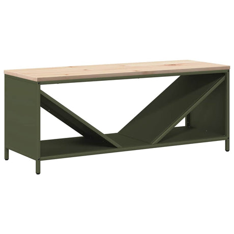 Vidaxl brandhoutrek met houten blad olijfgroen 100,5x35,5x40 cm