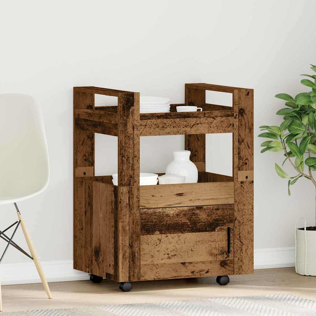 Vidaxl keuken trolley oud hout 60 x 45 x 80 cm bewerkt hout