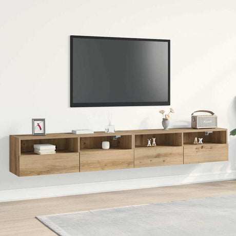Vidaxl tv wandkast 2 st artisanaal eikenkleurig bewerkt hout