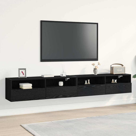 Vidaxl tv wandkast 2 st zwart eiken bewerkt hout