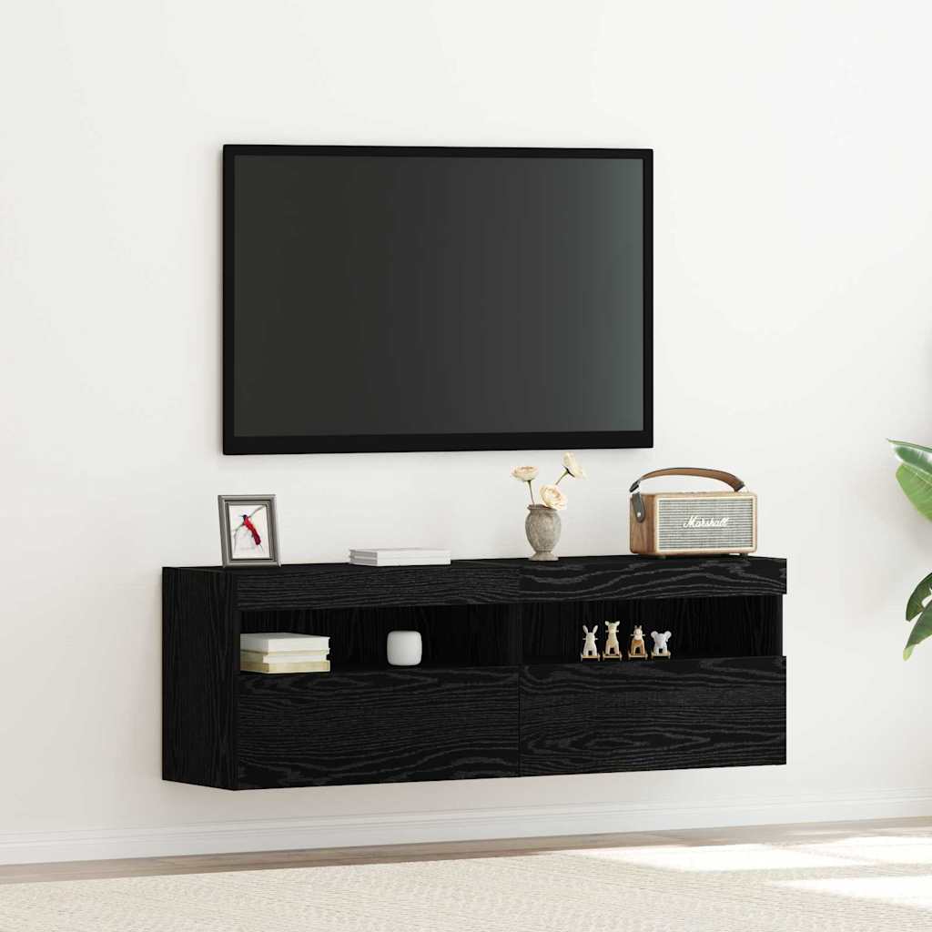 Vidaxl tv wandkast 2 st zwart eiken bewerkt hout