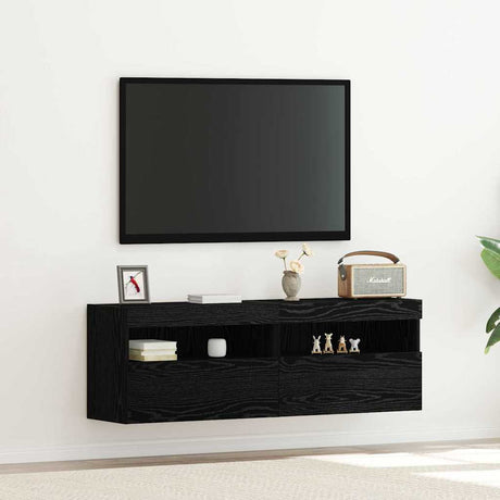 Vidaxl tv wandkast 2 st zwart eiken bewerkt hout