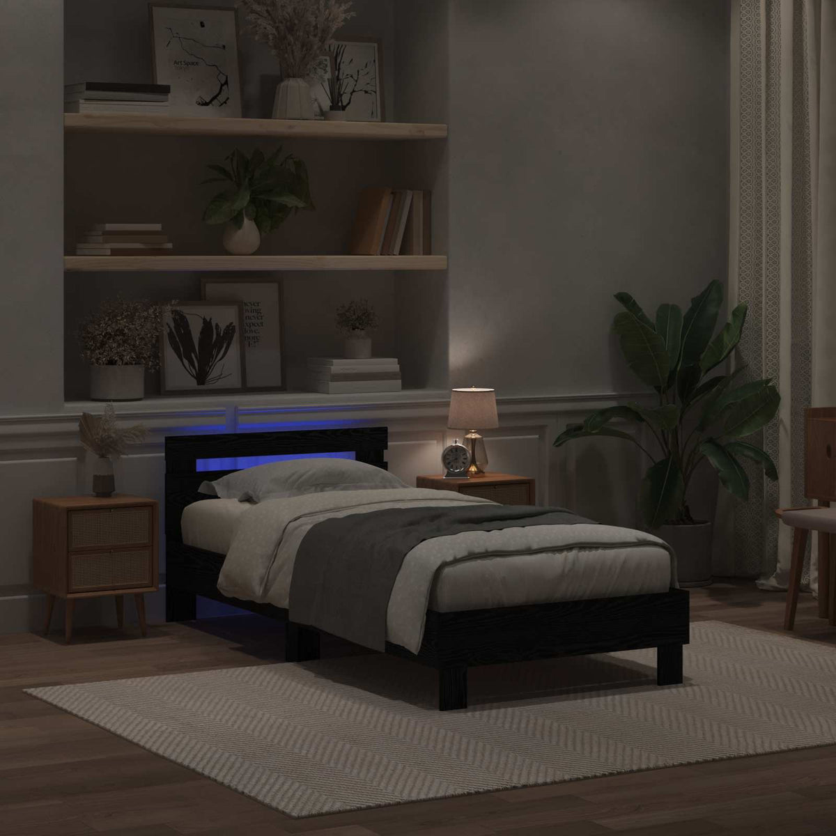 Vidaxl bedframe met hoofdeinde zwart eiken 100 x 200 cm bewerkt hout