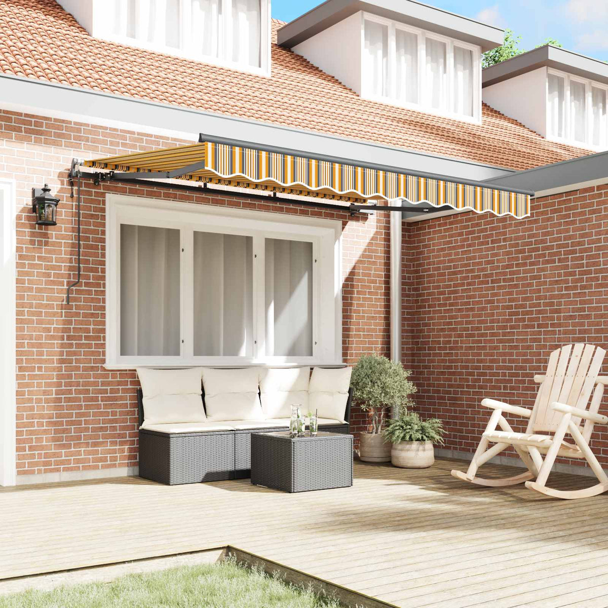 Vidaxl uitschuifbare luifel geel en grijs 250 x 200 cm stof