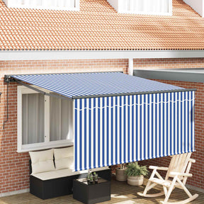 Vidaxl uitschuifbare luifel blauw en wit 300 x 250 cm