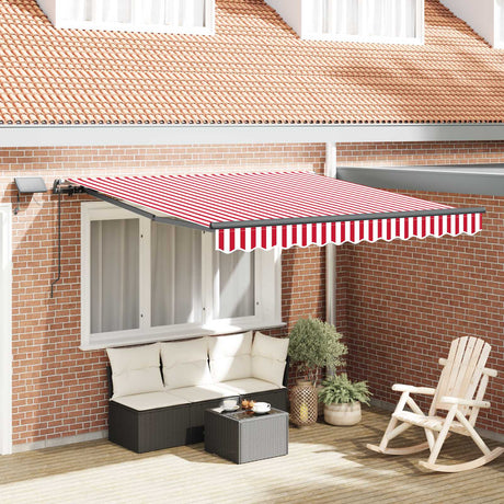 Vidaxl uitschuifbare luifel rood en wit 300 x 250 cm stof en aluminium