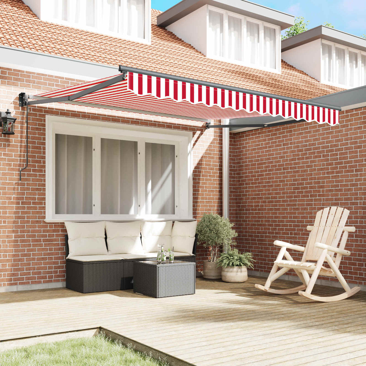 Vidaxl uitschuifbare luifel rood en wit 350 x 250 cm