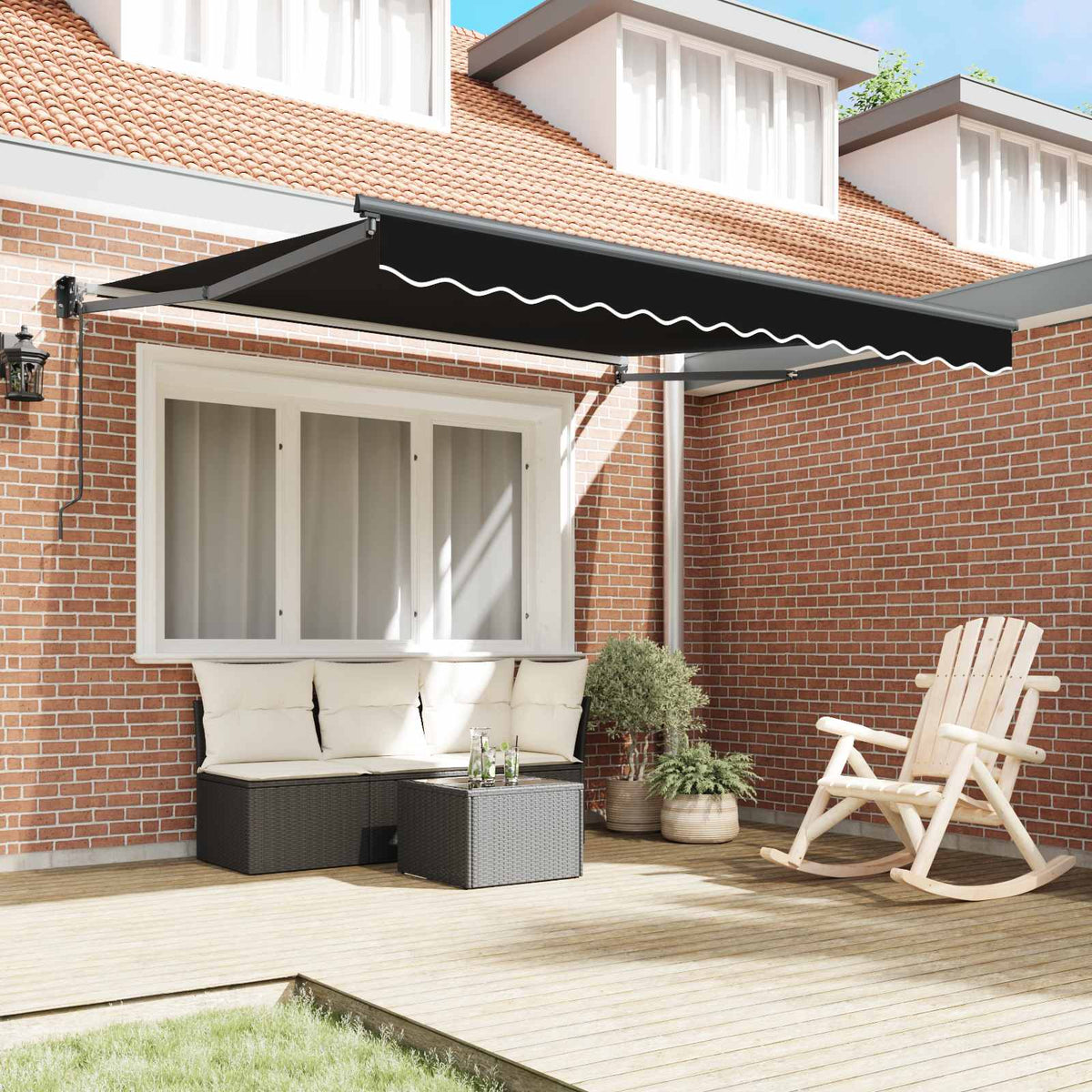 Vidaxl uitschuifbare luifel zwart 350 x 250 cm polyester en metaal