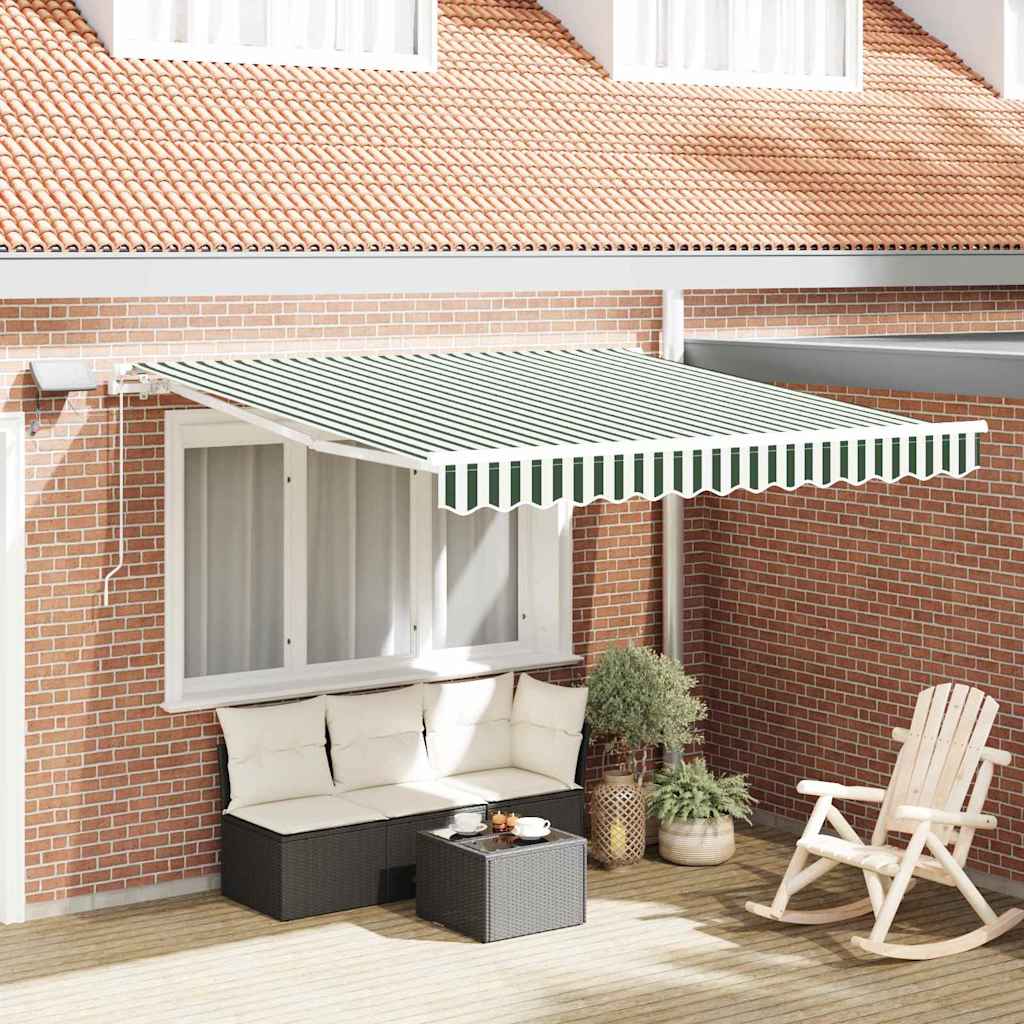 Vidaxl uitschuifbare luifel groen en wit 350 x 250 cm