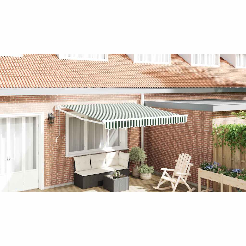 Vidaxl uitschuifbare luifel groen en wit 350 x 250 cm