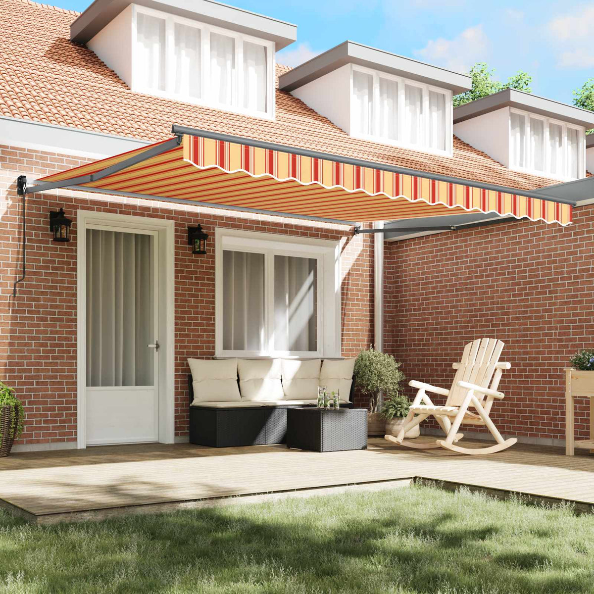 Vidaxl uitschuifbare luifel geel en oranje 400 × 300 cm