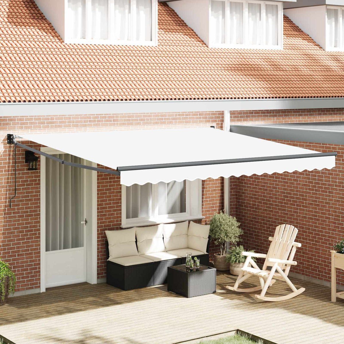 Vidaxl uitschuifbare luifel wit 400 × 300 cm polyester en metaal