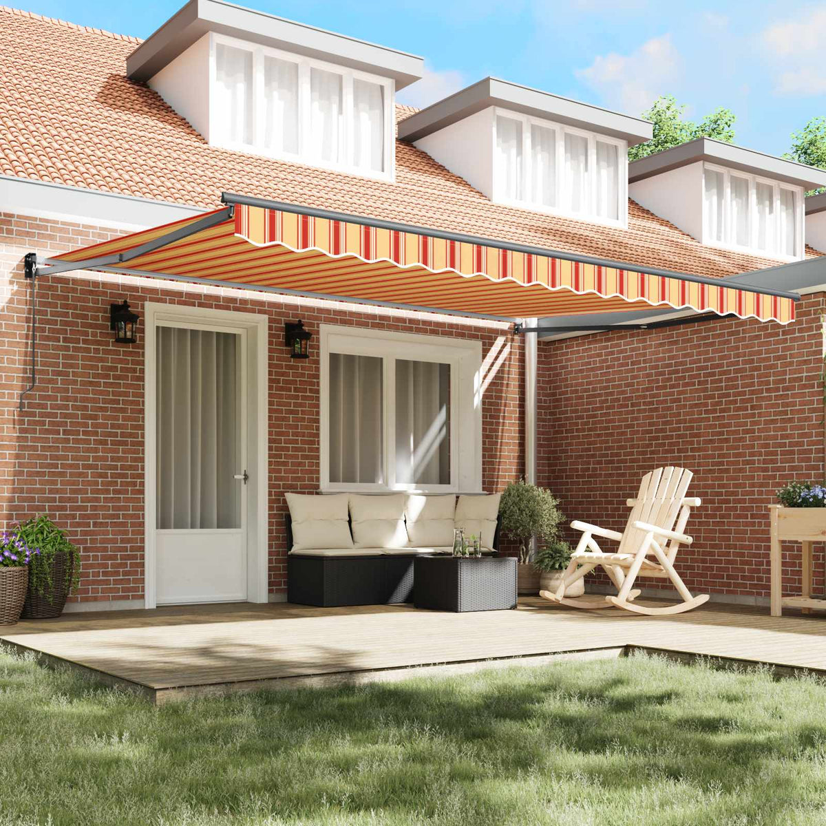 Vidaxl uitschuifbare luifel geel en oranje 450 x 300 x 165 cm