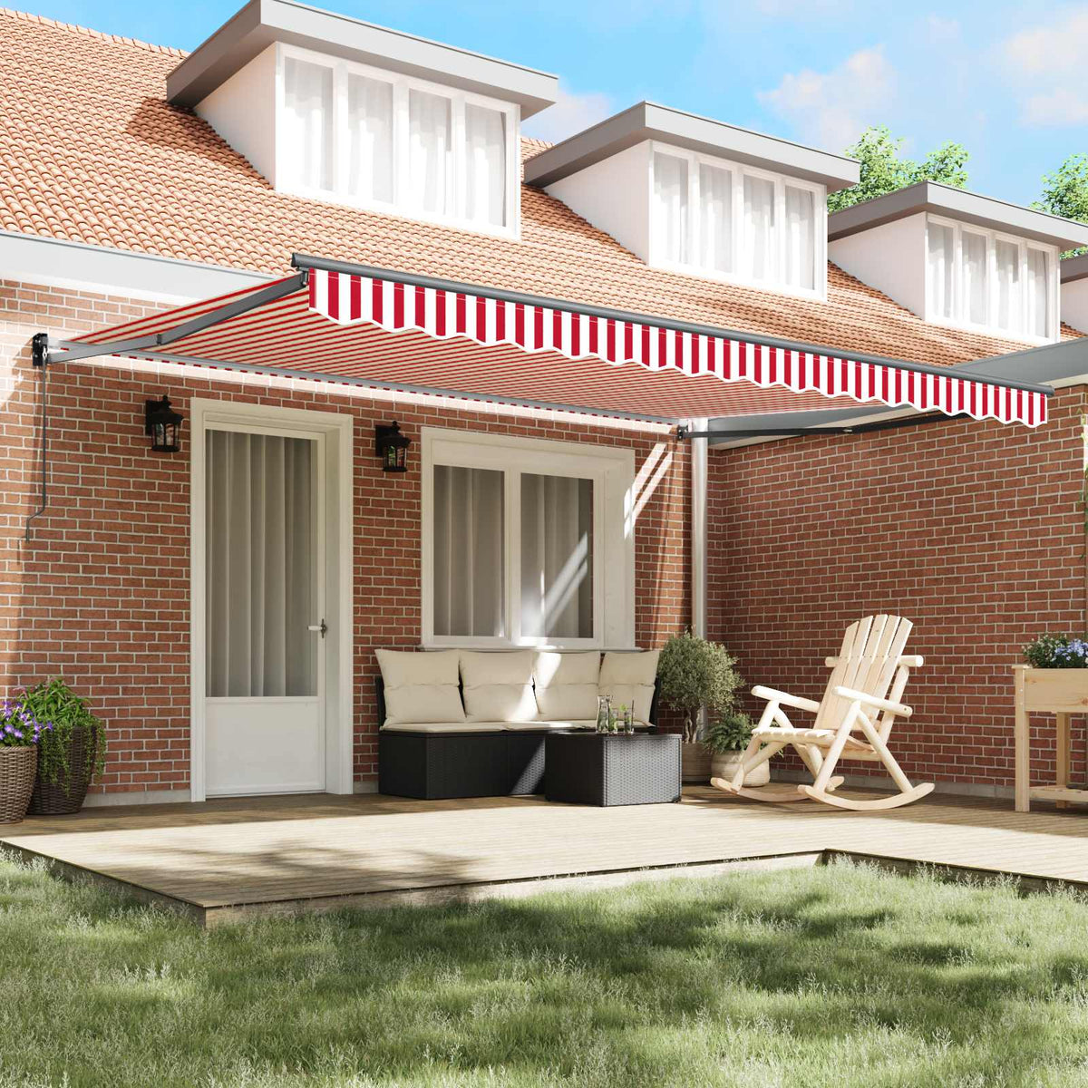 Vidaxl uitschuifbare luifel rood en wit 450 x 300 x 165 cm