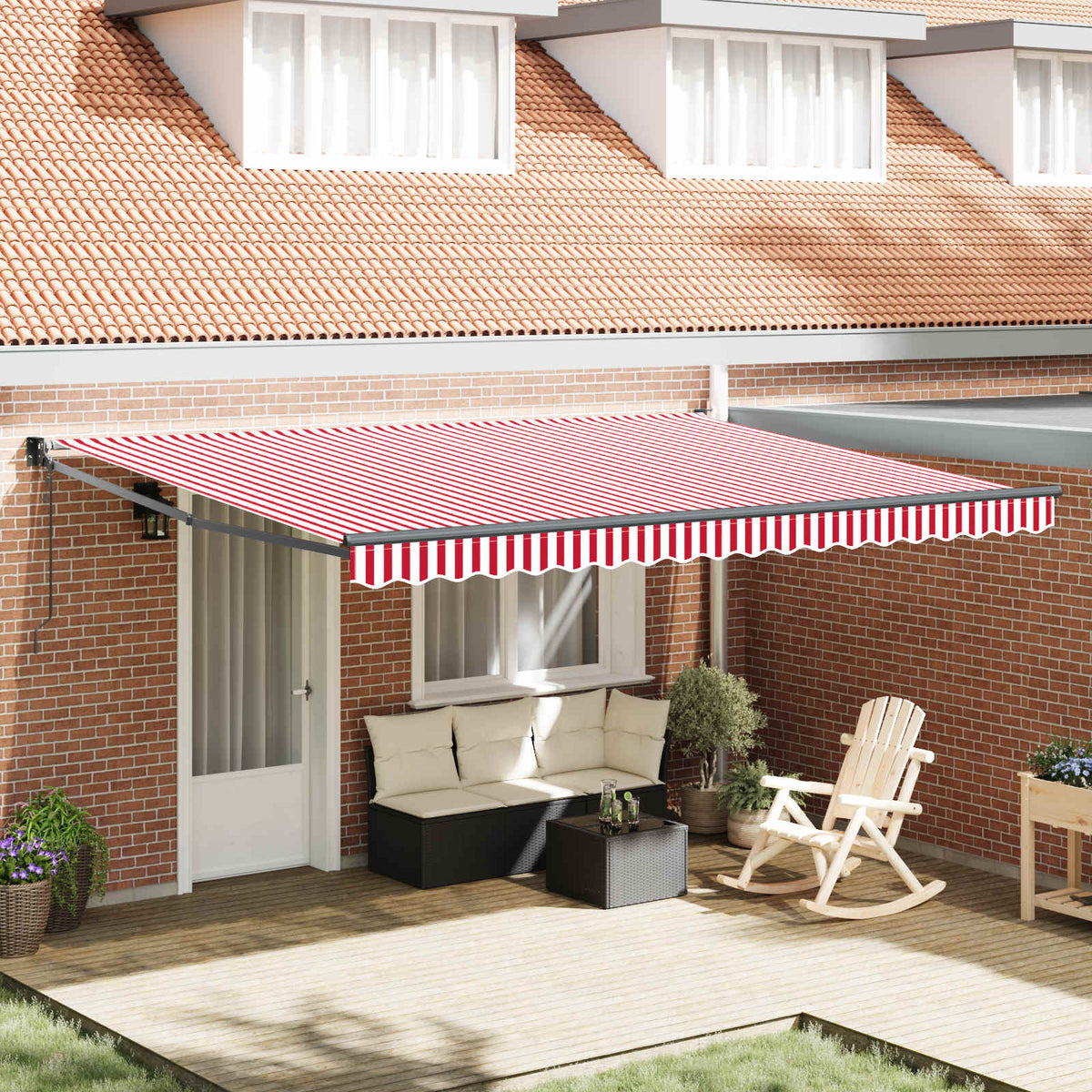 Vidaxl uitschuifbare luifel rood en wit 450 × 300 cm