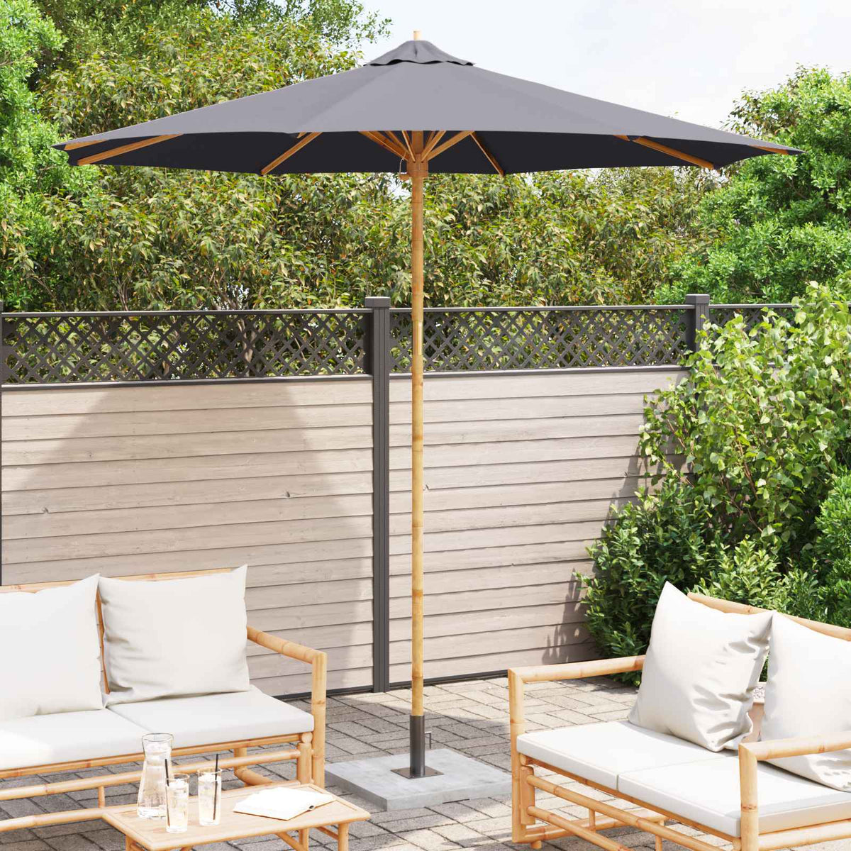 Vidaxl tuinparasol ø 270 x 260 cm bamboe rond donkergrijs