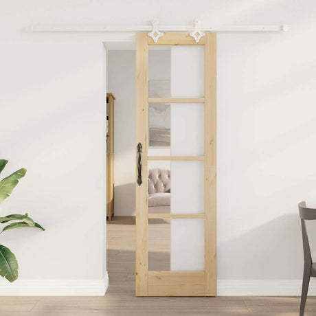 Vidaxl schuifdeur 61 x 198,5 cm massief grenenhout en glas naturel