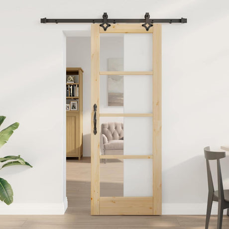 Vidaxl schuifdeur naturel 73,5 x 198,5 cm massief grenenhout en glas