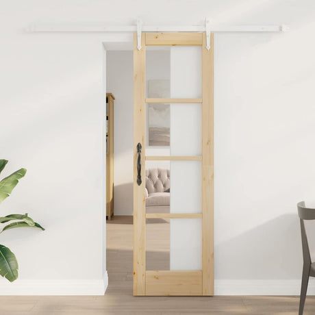 Vidaxl schuifdeur 61 x 198,5 cm massief grenenhout en glas naturel