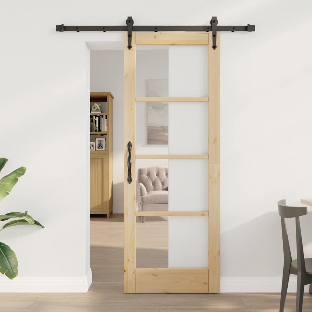 Vidaxl schuifdeur orkdal 73,5 x 198,5 cm massief grenenhout en glas
