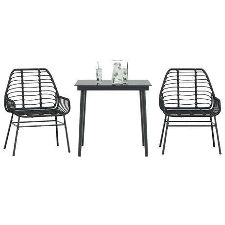 Vidaxl 3-delige tuinset poly rattan glas zwart