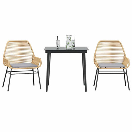 Vidaxl 3-delige tuinset met kussens poly rattan glas bruin