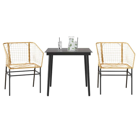 Vidaxl 3-delige tuinset poly rattan glas bruin