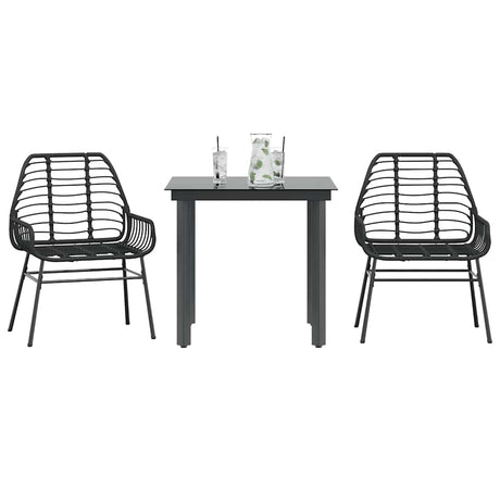 Vidaxl 3-delige tuinset poly rattan glas zwart