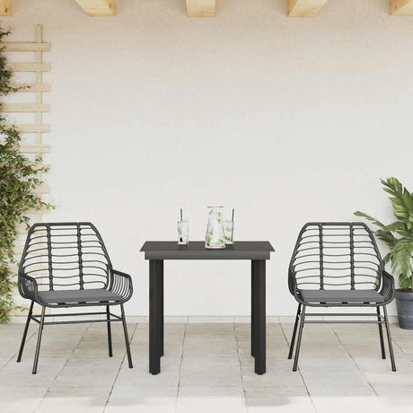 Vidaxl 3-delige tuinset met kussens poly rattan glas zwart