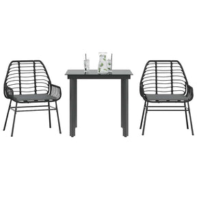 Vidaxl 3-delige tuinset met kussens poly rattan glas zwart