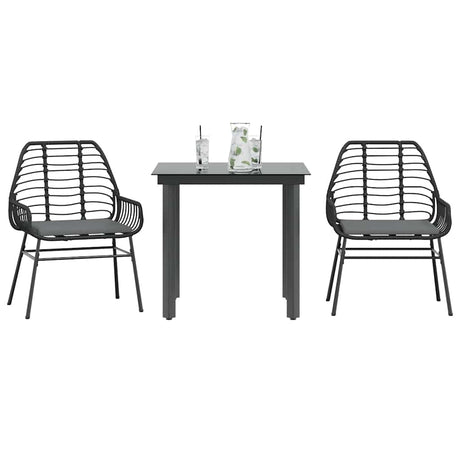 Vidaxl 3-delige tuinset met kussens poly rattan glas zwart