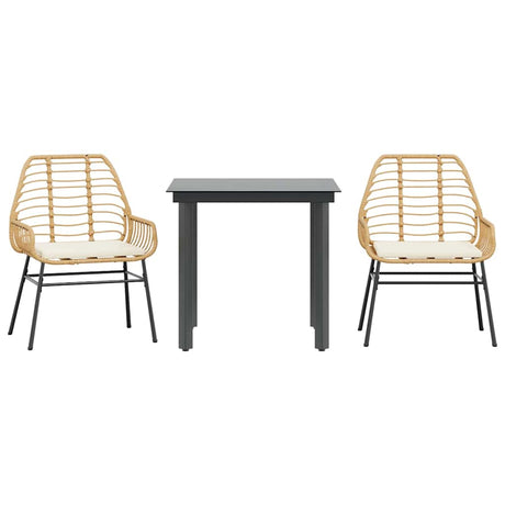 Vidaxl 3-delige tuinset met kussens poly rattan glas bruin