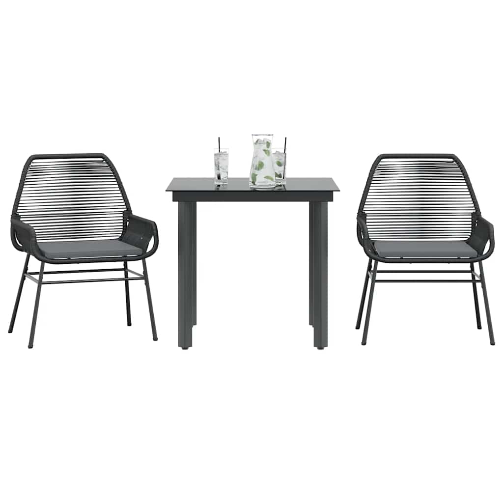 Vidaxl 3-delige tuinset met kussens poly rattan glas zwart
