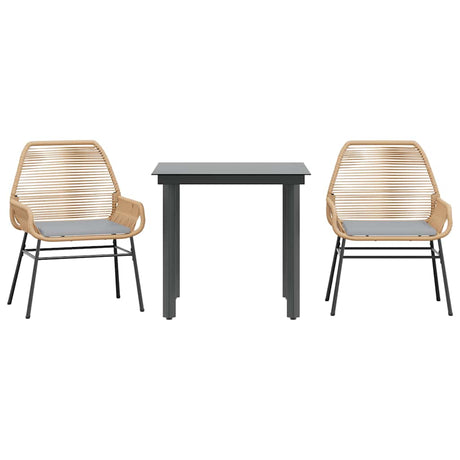 Vidaxl 3-delige tuinset met kussens poly rattan glas bruin