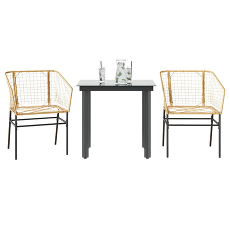 Vidaxl 3-delige tuinset poly rattan glas bruin