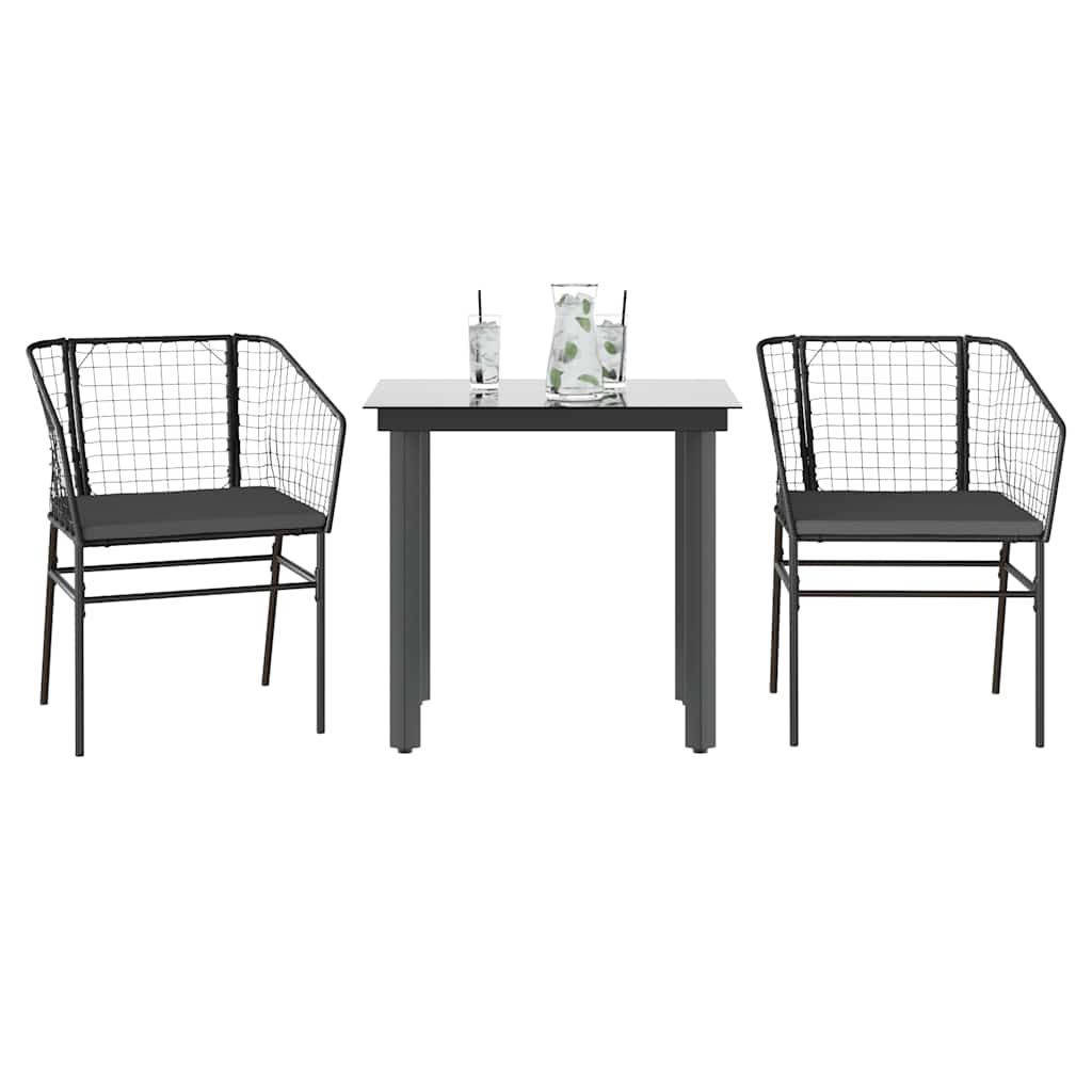 Vidaxl 3-delige tuinset met kussens poly rattan glas zwart