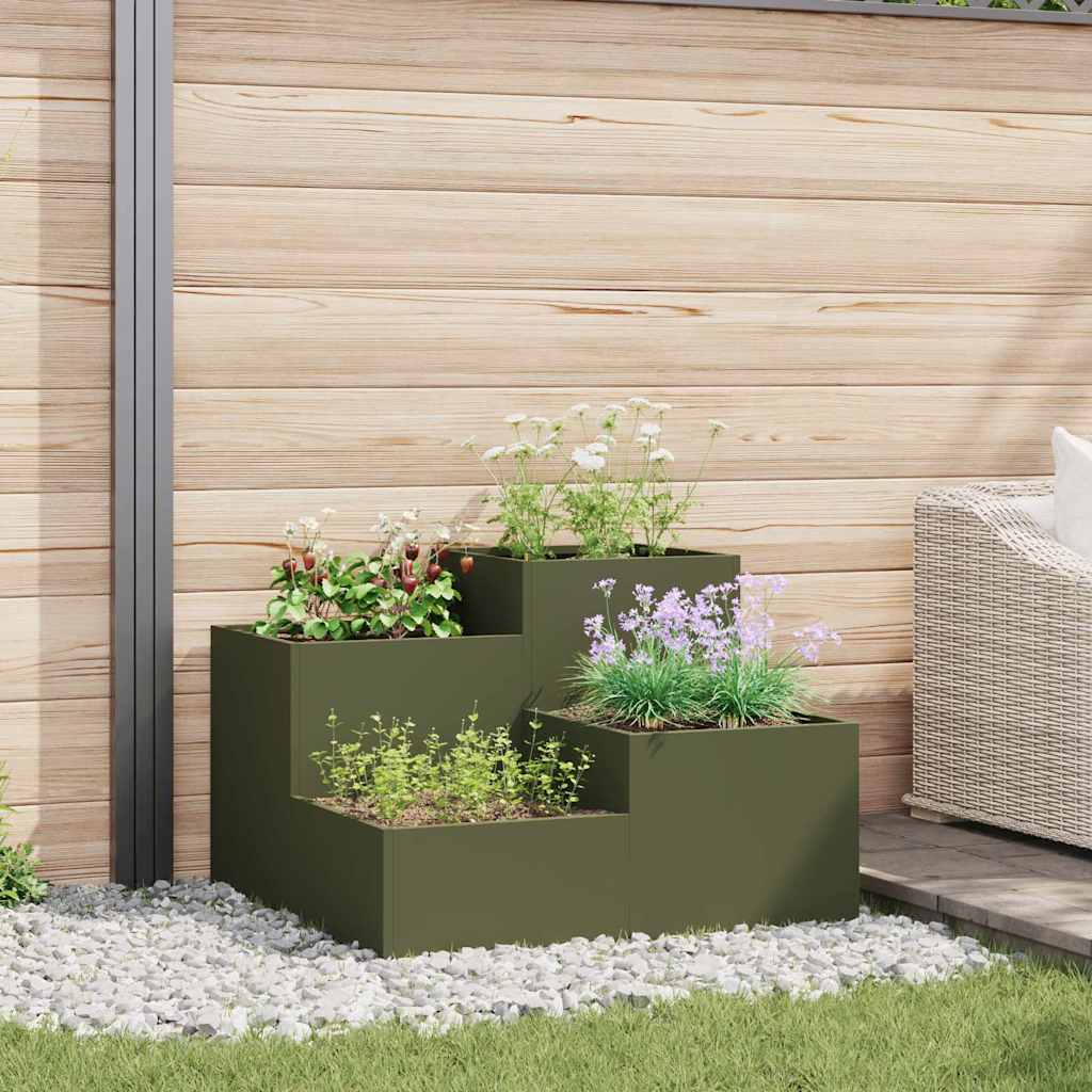Vidaxl tuin bloempot olijfgroen 80 x 80 x 60 cm staal
