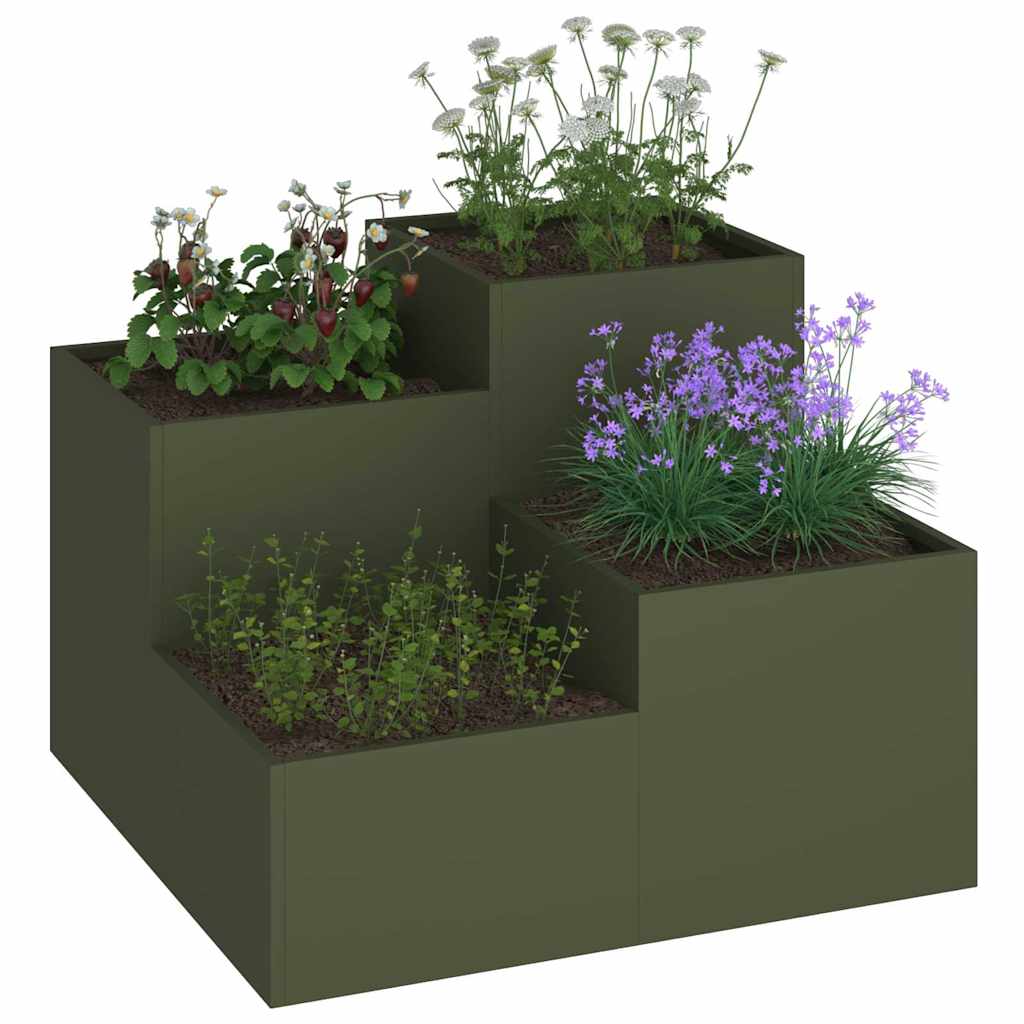 Vidaxl tuin bloempot olijfgroen 80 x 80 x 60 cm staal